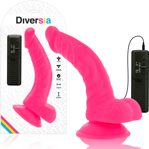 DIVERSIA - DILDO REALÍSTICO FLEXIBLE CON VIBRACIÓN ROSA 21.5 CM -O- 4.5 CM - Imagen 4