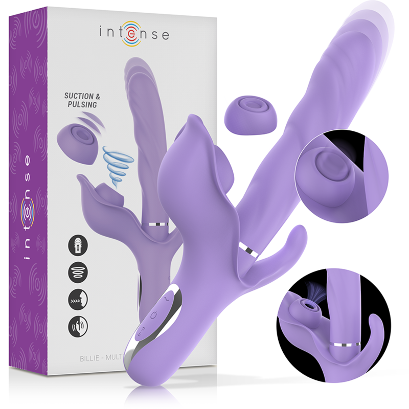 INTENSE - BILLIE VIBRADOR MULTIFUNCIÓN RECARGABLE SUCCIONADOR CON PULSADOR MORADO - Imagen 2