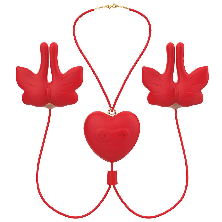 ARMONY - MAGNETIC NIPPLE CLAMPS WITH VIBRATION BUTTERFLY SHAPE RED - Imagen 3