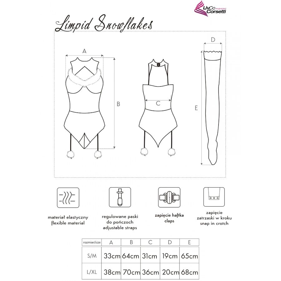LIVCO CORSETTI FASHION - LIMPID SNOWFLAKES LC 90604 BODY + MEDIAS + DIADEMA NAVIDEÑA S/M - Imagen 5