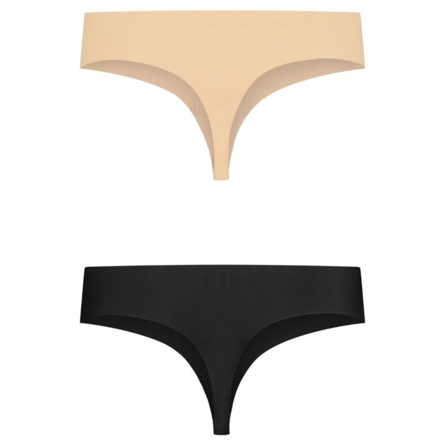 BYE-BRA - INVISIBLE THONG 2 PACK BEIGE  BLACK SIZE S