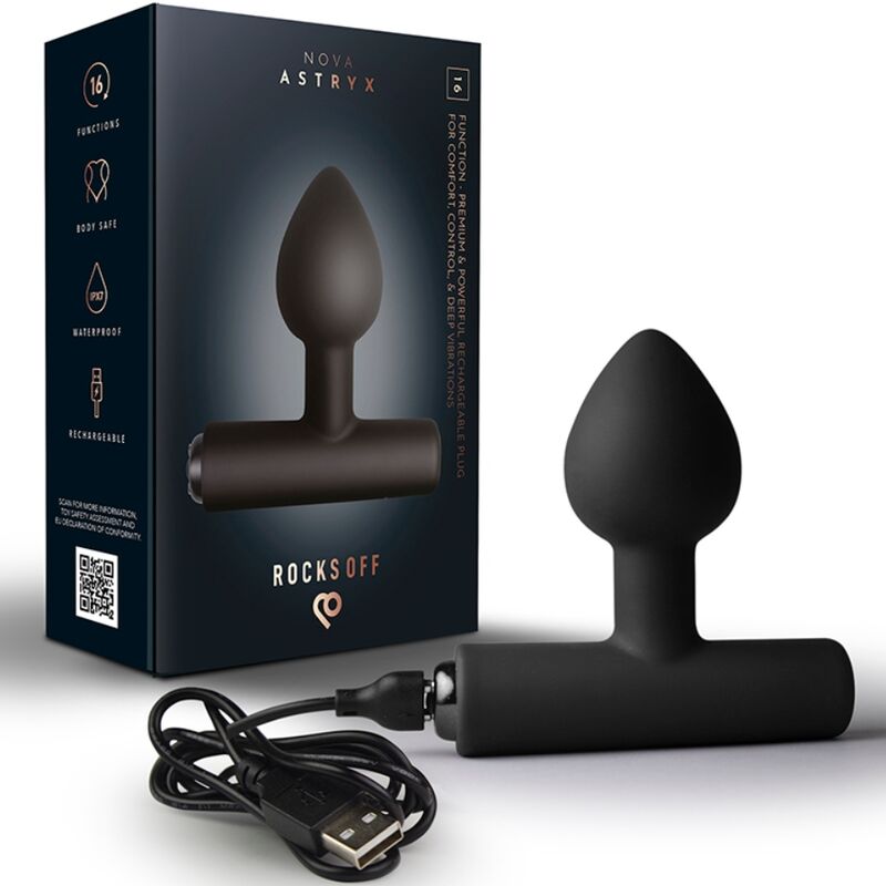 ROCKS-OFF - NOVA ASTRYX RECHARGEABLE PREMIUM  POWERFUL ANAL PLUG 16 FUNCTION BLACK
