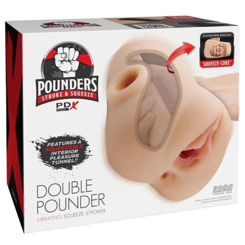 PDX PLUS - DOUBLE POUNDER VIBRATING SQUEEZE STROKER LIGHT 20.5 CM - Imagen 4
