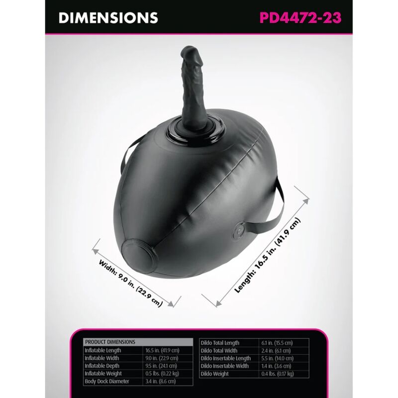 FETISH FANTASY SERIES - BODY DOCK INFLATABLE LOVE BALL WITH DILDO BLACK 41.9 CM - Imagen 5